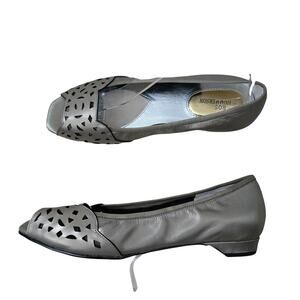 Ros Hommerson Womens Flats 7 Silver Metallic Peep Toe Cutout Slip On Shoes